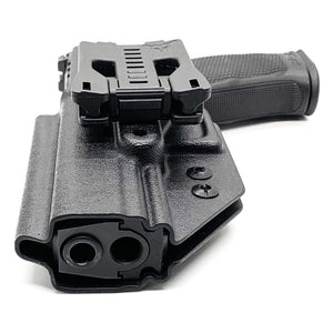 For the best, Outside Waistband OWB Kydex Holster designed to fit the Walther PDP F Series 4" & 3.5"  handgun, shop Four Brothers Holsters.  Full sweat guard, adjustable retention. Made in USA from .080" black thermoplastic for durability. Open muzzle for threaded barrels, cleared for red dot sights. 