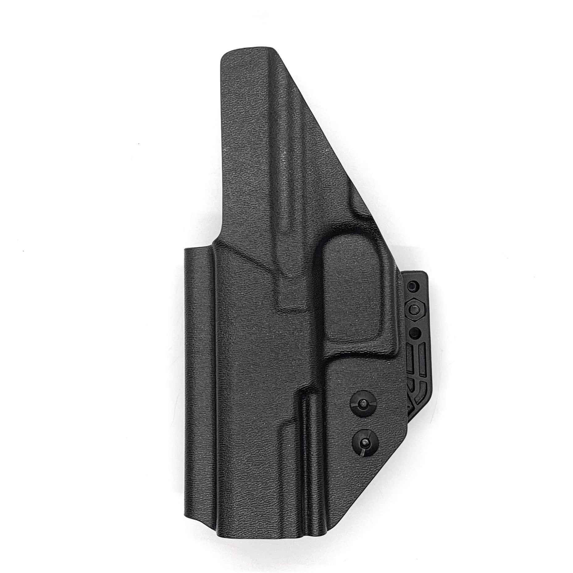 Inside Waistband IWB Holster designed to fit the Walther PDP Full Size 4.5" pistol. Holster profile is cut to allow red dot sights to be mounted on the pistol.  This holster will fit the Full Size 4.5", Full Size 4" & Compact. Full sweat guard, adjustable retention and open muzzle for threaded barrels and compensators.