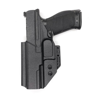 For the best concealed carry Inside Waistband IWB AIWB Holster designed to fit the Walther PDP Pro SD 4.6" pistol  with a 4" slide and 4.6" threaded barrel shop Four Brothers Holsters. Profile is cut to allow red dot sights to be mounted on the pistol. Full sweat guard, adjustable retention and open muzzle. PDP, Pro SD