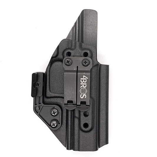 Inside Waistband IWB Holster designed to fit the Walther PDP Full Size 4" pistol. Holster profile is cut to allow red dot sights to be mounted on the pistol.  This holster will fit the Full Size 4.5", Full Size 4" & Compact. Full sweat guard, adjustable retention and open muzzle for threaded barrels and compensators.