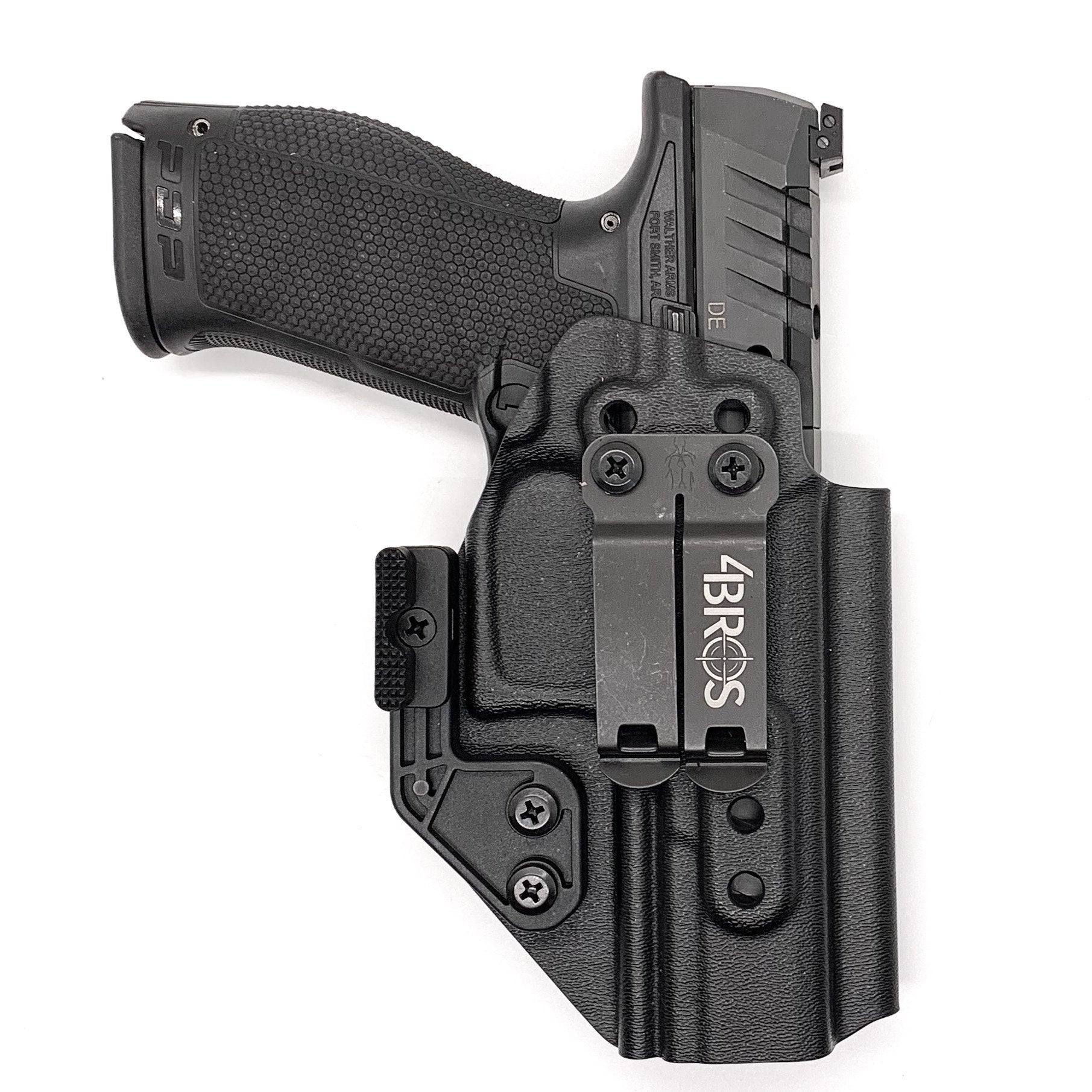 For the best, most comfortable, AIWB, IWB, Kydex Inside Waistband Holster Designed to fit the Walther PDP F Series 4" & 3.5" pistol, shop Four Brothers 4BROS holsters. Adjustable retention, high sweat guard, smooth edges, and minimal material for improved comfort and concealment. Made in the USA