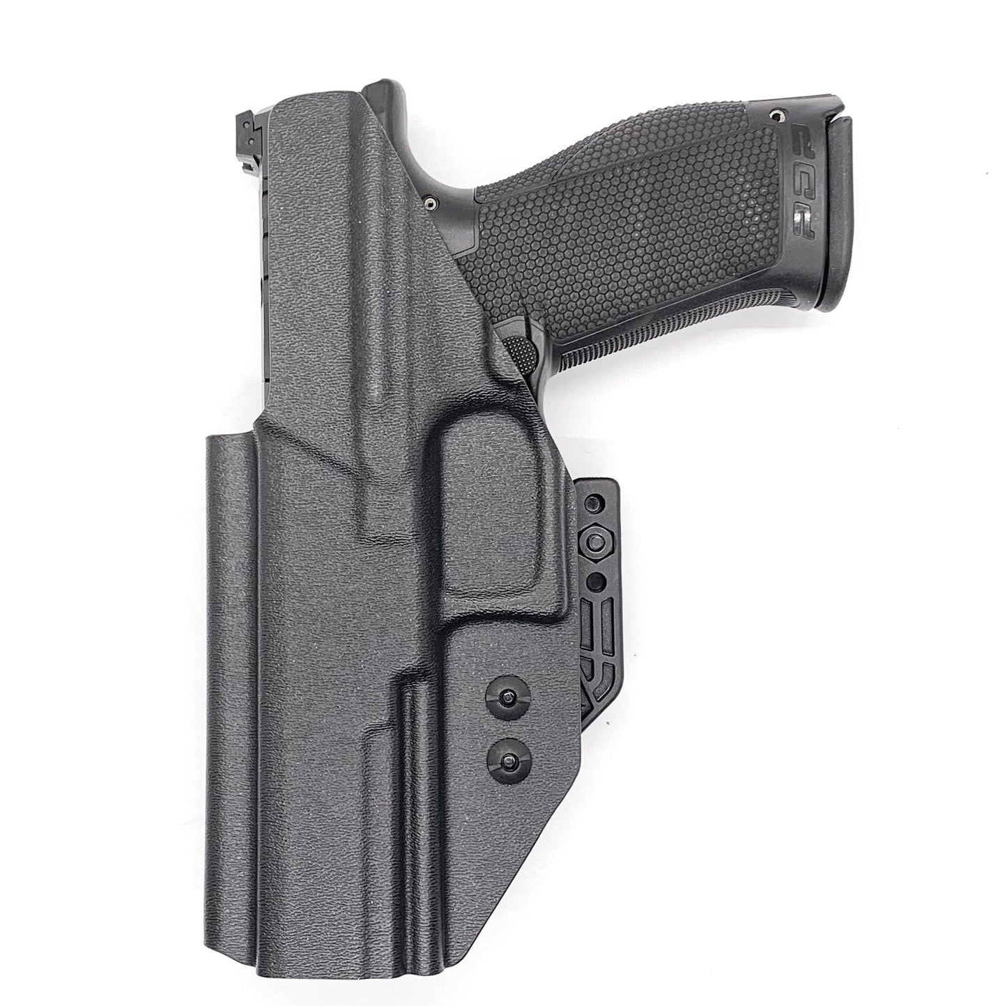 For the best concealed carry Inside Waistband IWB AIWB Holster designed to fit the Walther PDP Pro SD 4.6" pistol  shop Four Brothers Holsters. Profile is cut to allow red dot sights to be mounted on the pistol. Full sweat guard, adjustable retention and open muzzle for threaded barrels and compensators. PDP, Pro SD