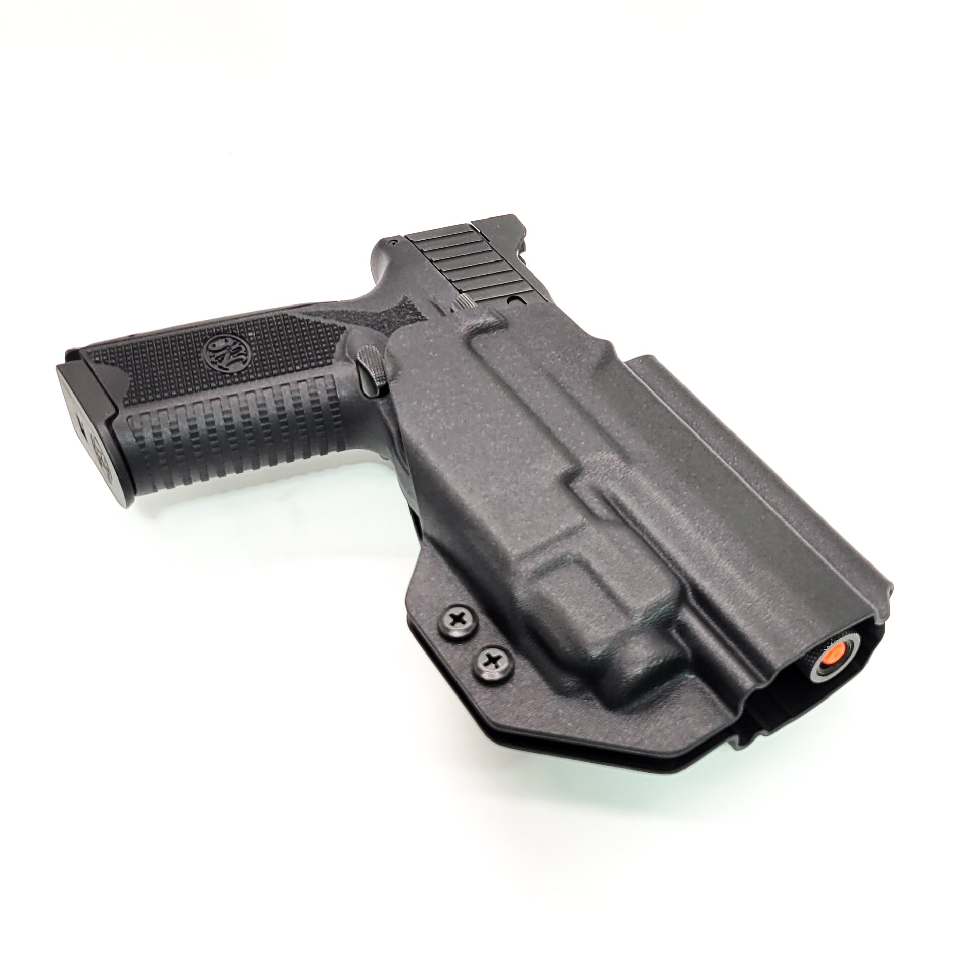 Outside Waistband OWB Taco Style Kydex Holster for the FN 509 compact, 509 or 509 Tactical with the Streamlight TLR-8 or TLR-8A. Open Muzzle, adjustable retention, cleared for suppressor height sights up to 3/8", full sweat guard, cut for red dot sights and optics. Made in the USA. 4BROS Holster TLR8 TLR 8A TLR 8 