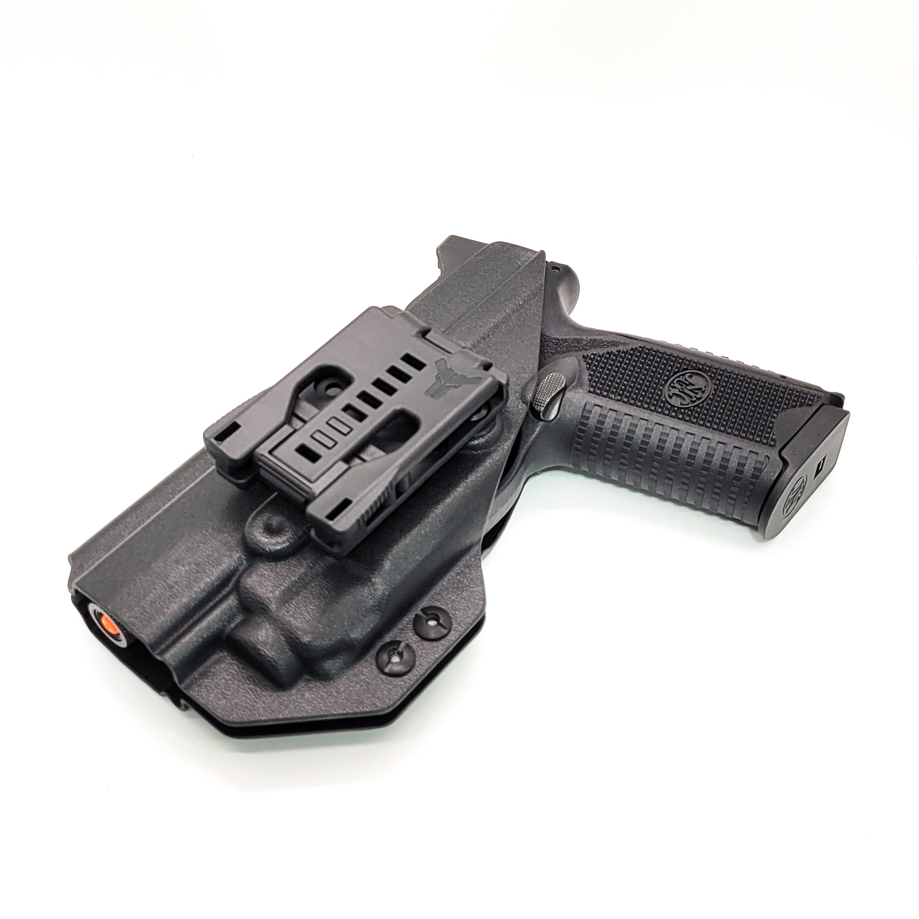 Outside Waistband OWB Taco Style Kydex Holster for the FN 509 compact, 509 or 509 Tactical with the Streamlight TLR-8 or TLR-8A. Open Muzzle, adjustable retention, cleared for suppressor height sights up to 3/8", full sweat guard, cut for red dot sights and optics. Made in the USA. 4BROS Holster TLR8 TLR 8A TLR 8 