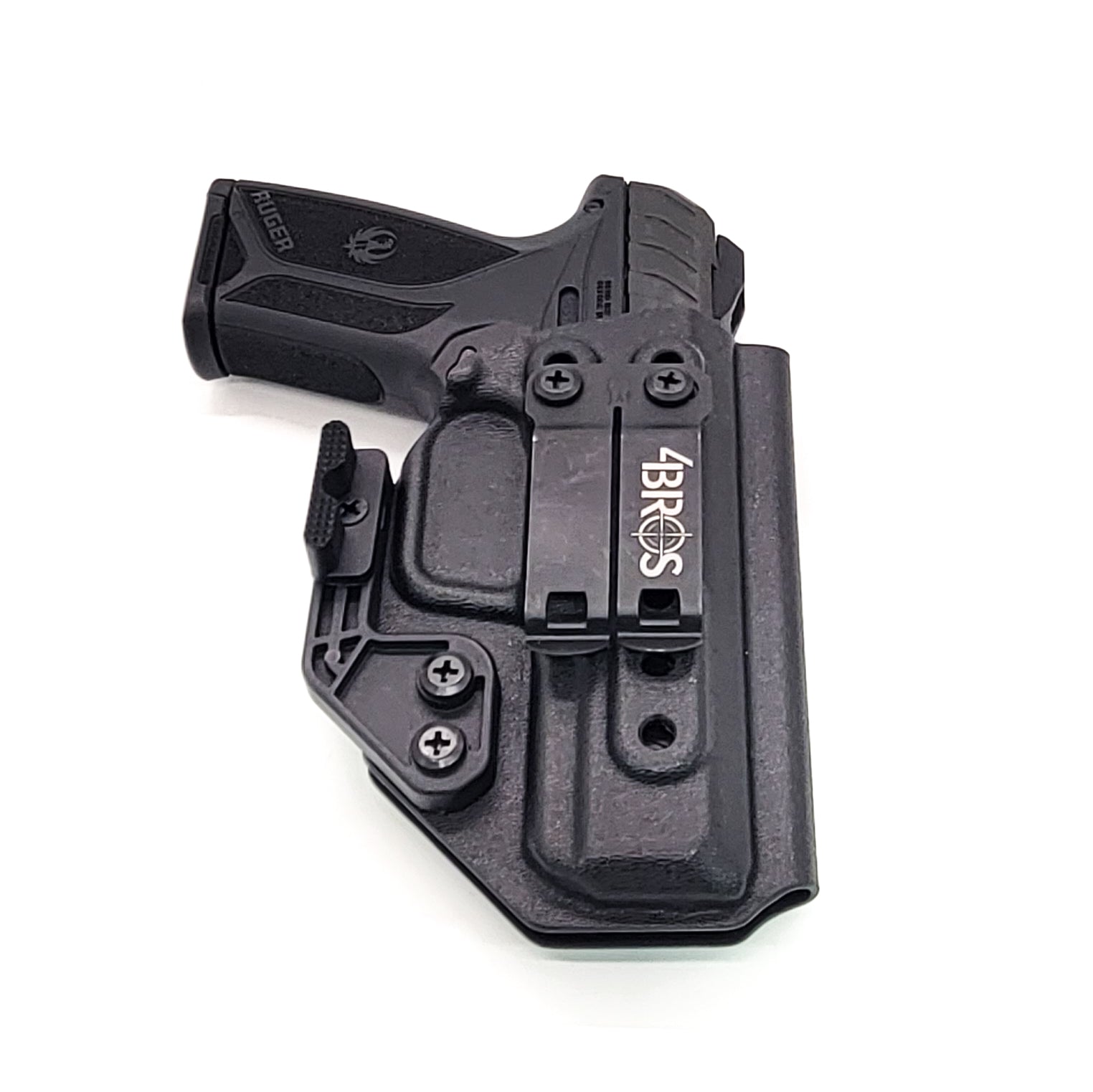For the best, most comfortable, AIWB, IWB, Kydex Inside Waistband Holster Designed to fit the Ruger Security 9 pistol, shop Four Brothers 4BROS holsters. Adjustable retention, high sweat guard, smooth edges, and minimal material for improved comfort and concealment. Made in the USA 