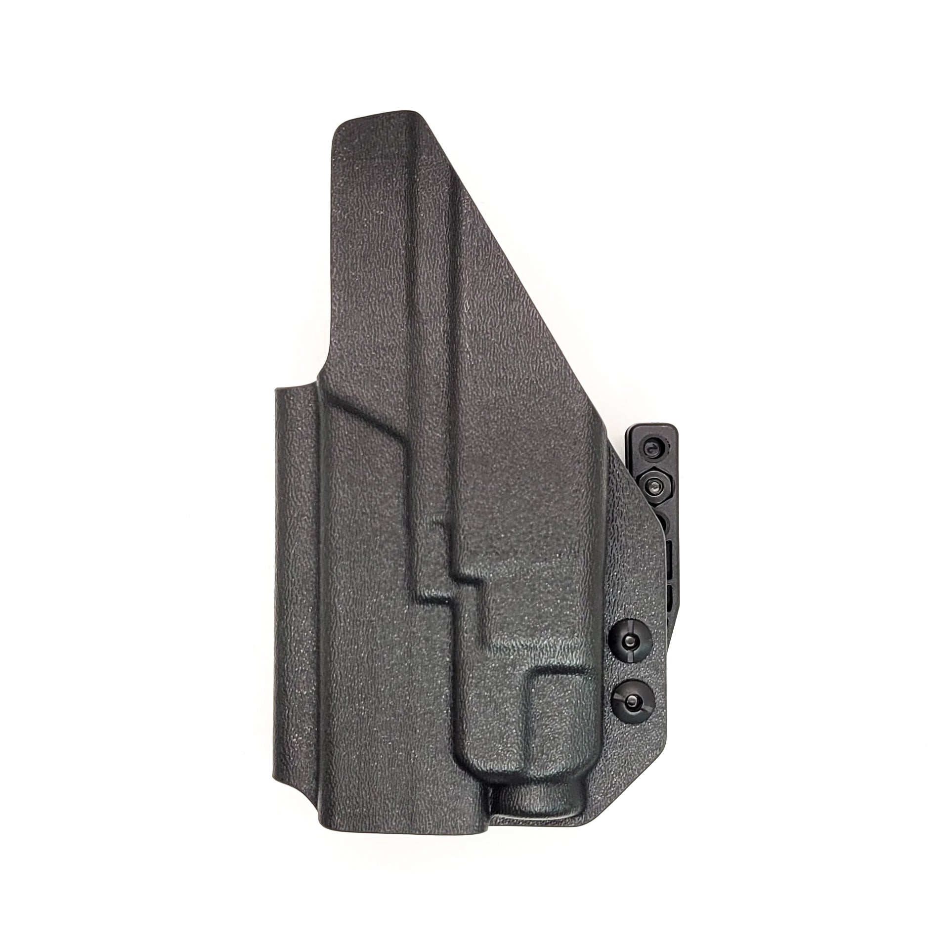 Inside Waistband Holster designed to fit the Springfield Hellcat Pro pistol with the Streamlight TLR-7 & TLR-7A light mounted to the handgun. The holster retention is on the light itself and not the pistol. Full sweat guard, adjustable retention, minimal material, and smooth edges to reduce printing. Made in the USA.