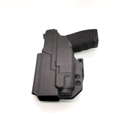 Inside Waistband Holster designed to fit the Springfield Hellcat Pro pistol with the Streamlight TLR-7 & TLR-7A light mounted to the handgun. The holster retention is on the light itself and not the pistol. Full sweat guard, adjustable retention, minimal material, and smooth edges to reduce printing. Made in the USA.