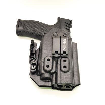 For the best concealed carry Inside Waistband IWB AIWB Holster designed to fit the Walther PDP Pro SD Compact 4" pistol and Streamlight TLR-8 mounted on the firearm, shop Four Brothers Holsters. Cut for red dot sight, full sweat guard, adjustable retention & open muzzle for threaded barrels & compensators.