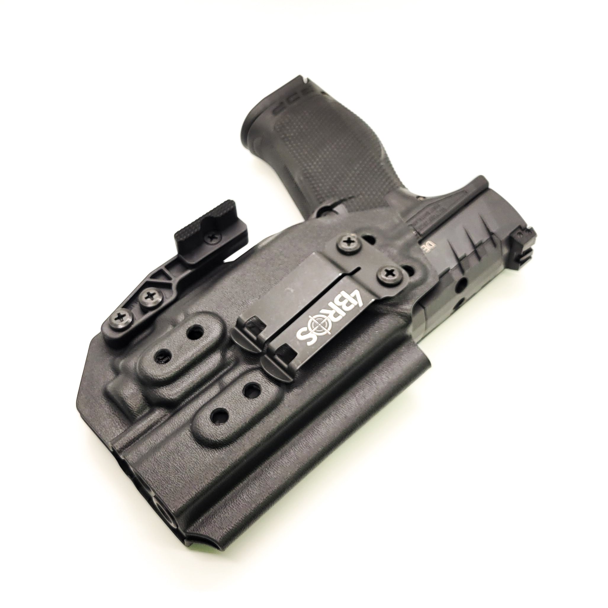 For the best concealed carry Inside Waistband IWB AIWB Holster designed to fit the Walther PDP Pro SD Compact 4" pistol and Streamlight TLR-8 mounted on the firearm, shop Four Brothers Holsters. Cut for red dot sight, full sweat guard, adjustable retention & open muzzle for threaded barrels & compensators.