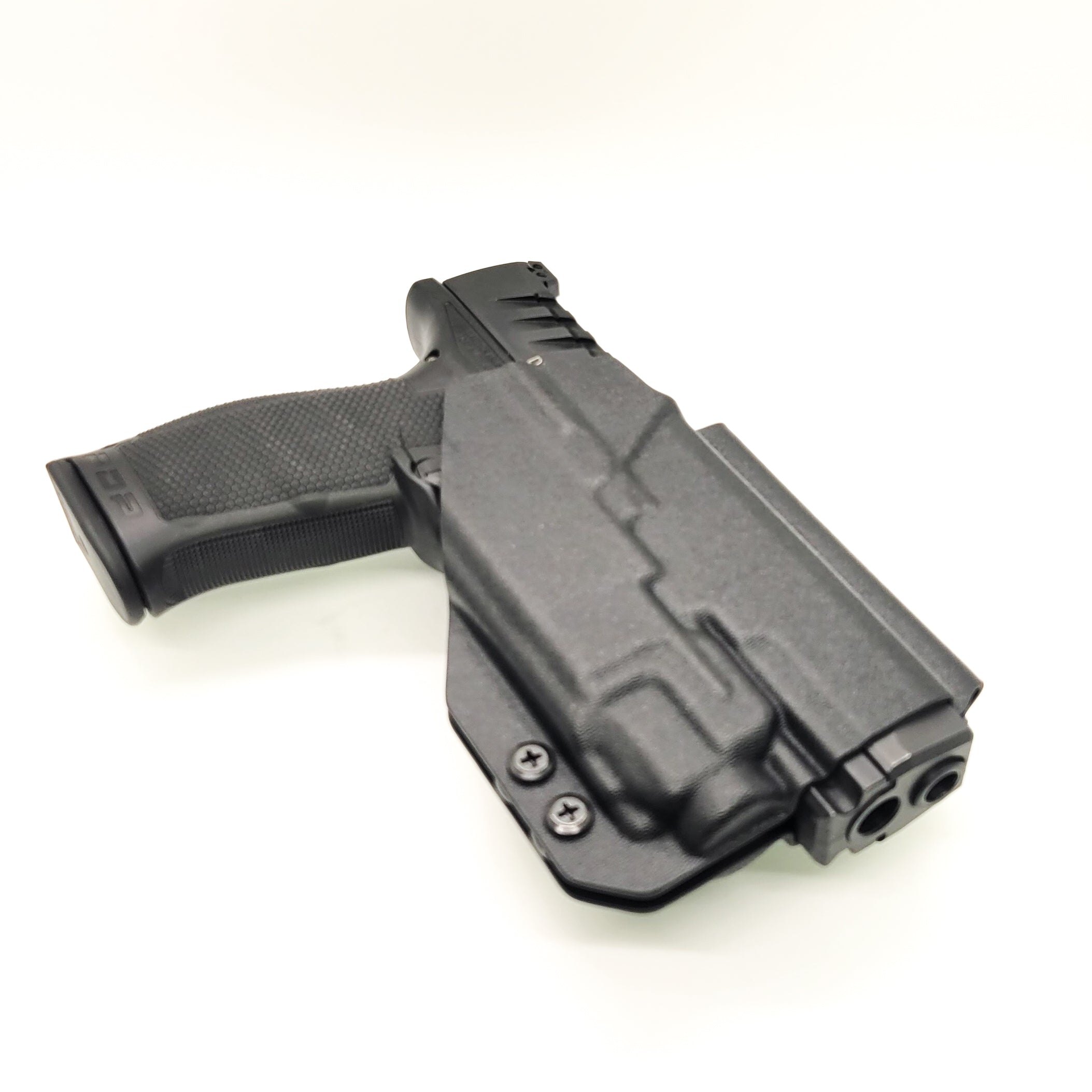 For the best Outside Waistband Taco Style Holster designed to fit the Walther PDP 4" Full-Size pistol with the Streamlight TLR-8 mounted on the firearm, shop Four Brothers Holsters. Cut for red dot sight, full sweat guard, adjustable retention & open muzzle for threaded barrels & compensators.