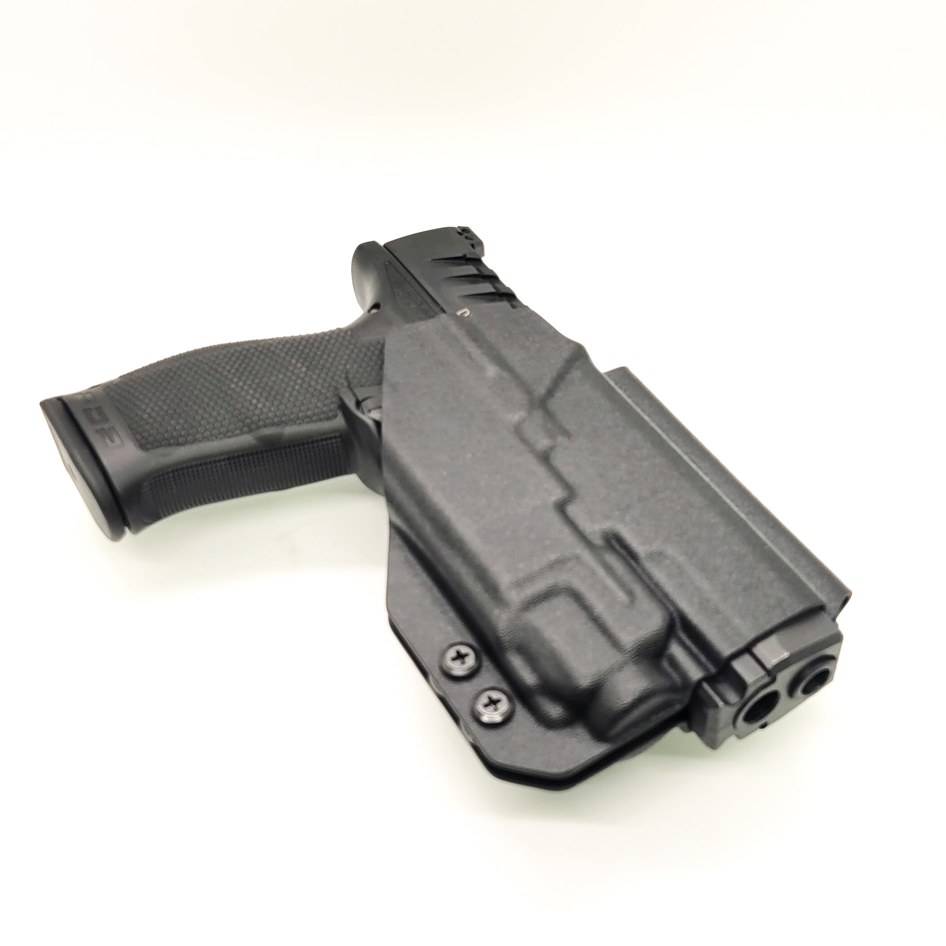 For the best OWB Outside Waistband Taco Style Holster designed to fit the Walther PDP Compact 4" pistol with the Streamlight TLR-8 mounted on the firearm, shop Four Brothers Holsters. Cut for red dot sight, full sweat guard, adjustable retention & open muzzle for threaded barrels & compensators.