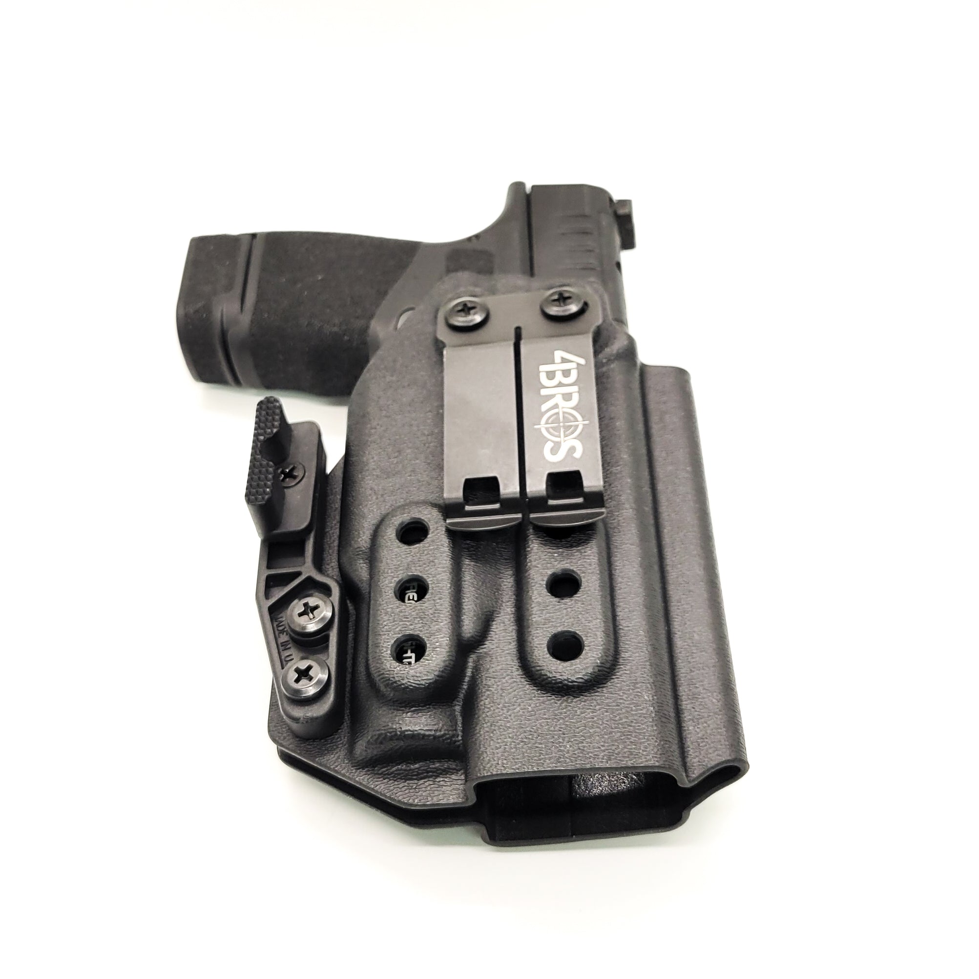 Inside Waistband Holster designed to fit the Springfield Hellcat pistol with the Streamlight TLR-7 Sub light mounted to the handgun. The holster retention is on the light itself and not the pistol. Full sweat guard, adjustable retention, minimal material, and smooth edges to reduce printing. Made in the USA.