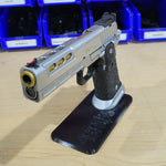 For the best 3D-printed 2011 & Springfield Prodigy Pistol Stand, perfect for storing and displaying your favorite handgun, shop Four Brothers Holsters. Printed in the USA with PETG plastic. This is a must-have for anyone wanting to display their favorite 2011 firearm. It works well for storing handguns in a gun safe.