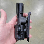 For the best Kydex Outside Waistband and Molle Compatible MCH Duty Flashlight Carrier, Holster, or Pouch, designed exclusively for the Cloud Defensive MCH Duty light, shop Four Brothers Holsters. The holster has adjustable retention and adjustable cant. Design to be tough and durable to work in harsh conditions.