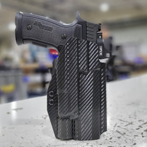 Outside Waistband Kydex Holster designed to fit the Sig Sauer P320 Full Size M18, M17 or X-Five Legion & Carry pistols with the Surefire X300U-A or X300U-B light mounted to the pistol. The holster retention is on the light, not the pistol, which means the holster will not work without the light mounted on the firearm.