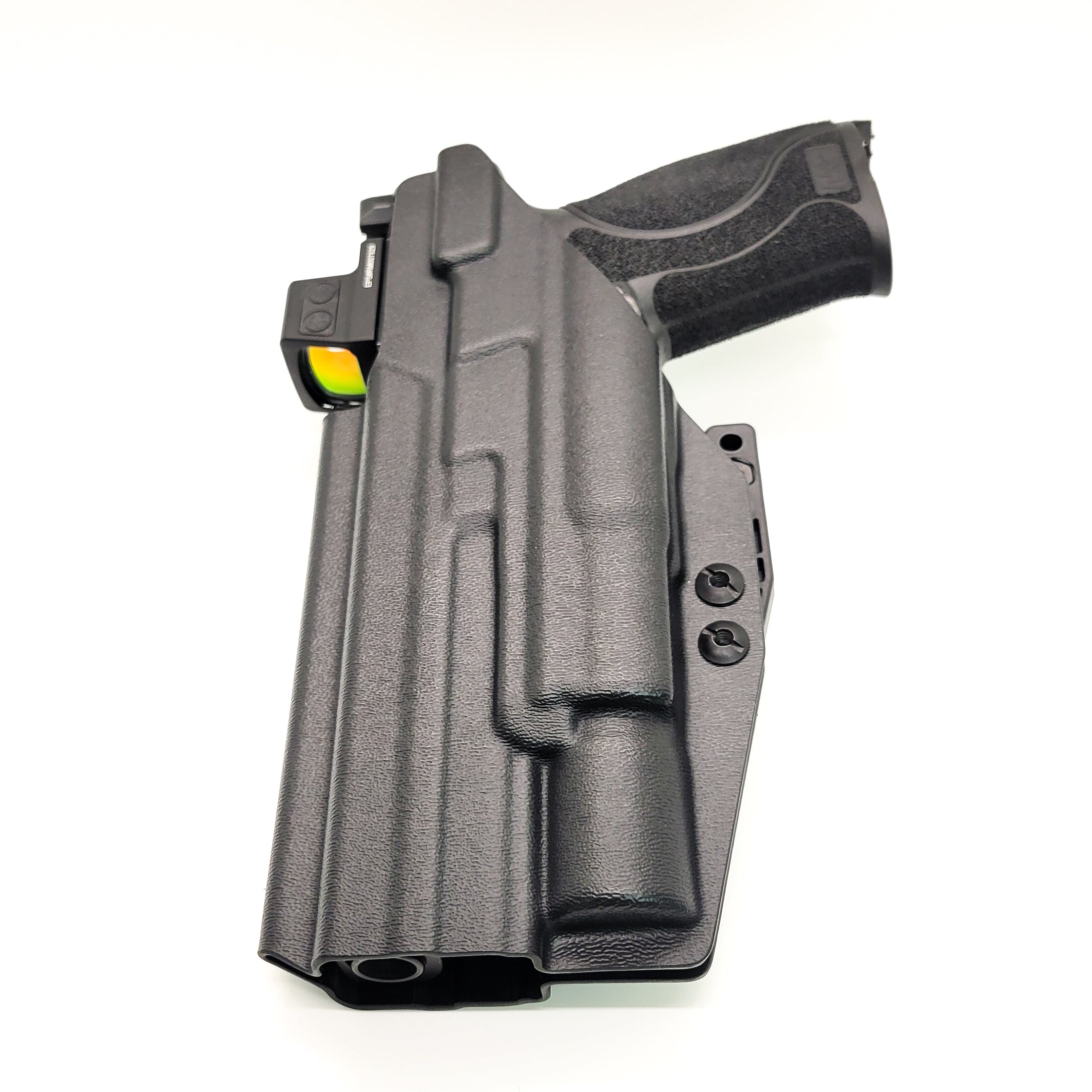 For the best Inside Waistband IWB AIWB Holster designed to fit the Smith and Wesson M&P 10MM 5.6" Performance Center M2.0 pistol with thumb safety & Surefire X300U-A, X300U-B, X-300T-A, or X-300T-B weapon light, shop four brothers. Full sweat guard, adjustable retention, cleared for a red dot sight. Made in the USA.