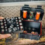 For the best 3D printed Rugged Battery Box designed to fit AAA, AA, CR123, 18650,CR1632, and CR2032 batteries in your vehicle, swat bag, go sack, ready backpack, or junk drawer, shop Four Brothers Holsters. Our battery storage box offers an easy way to store your emergency supply of your critical battery selection.