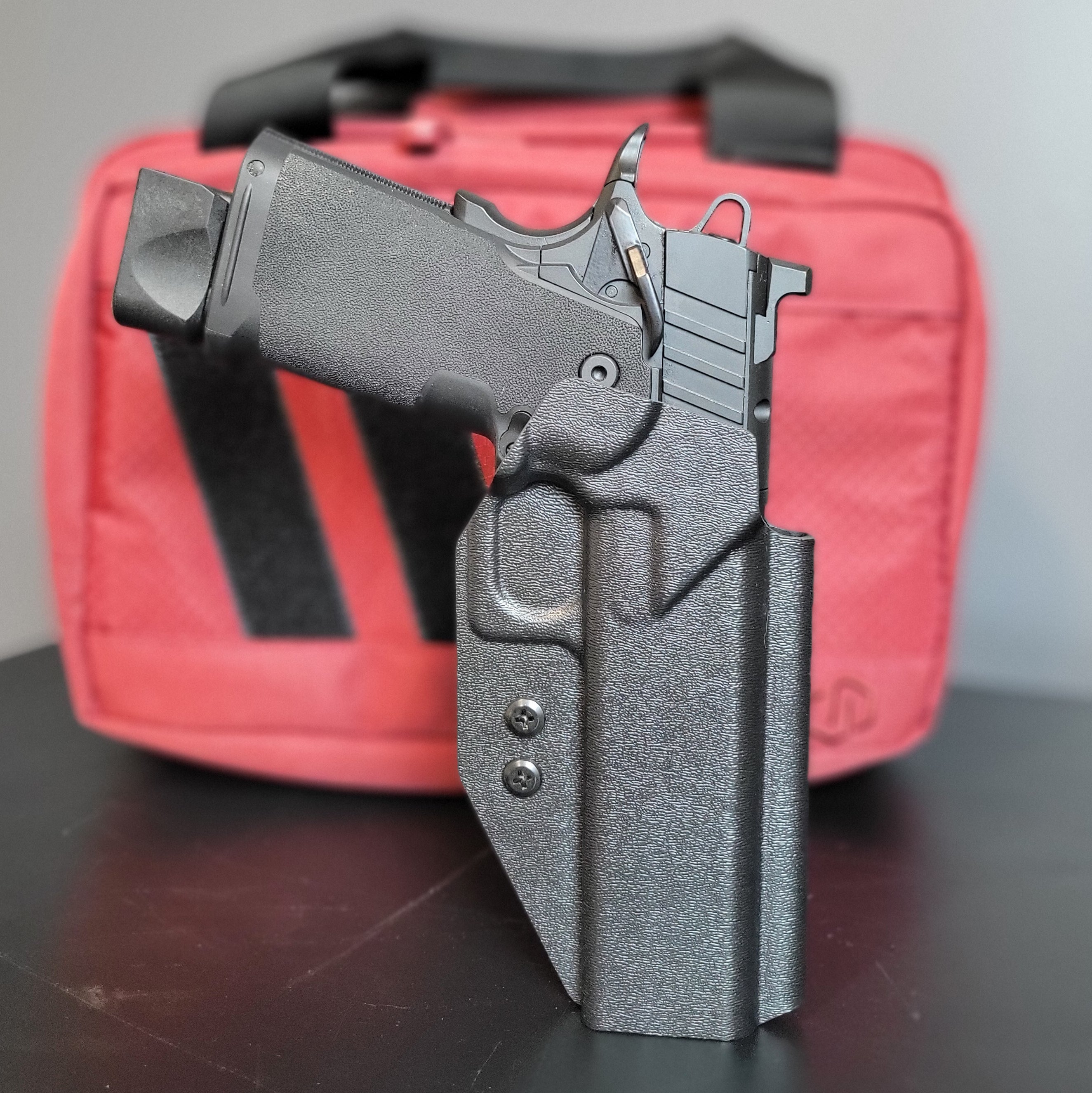 For the best Outside Waistband kydex Holster designed to fit the Springfield Armory 1911 DS Prodigy 5" & 4.25" with or without a red dot sight mounted to the pistol, shop to Four Brothers Holsters. Full sweat guard, adjustable retention, minimal material, & smooth for reduced printing. Proudly made in the USA