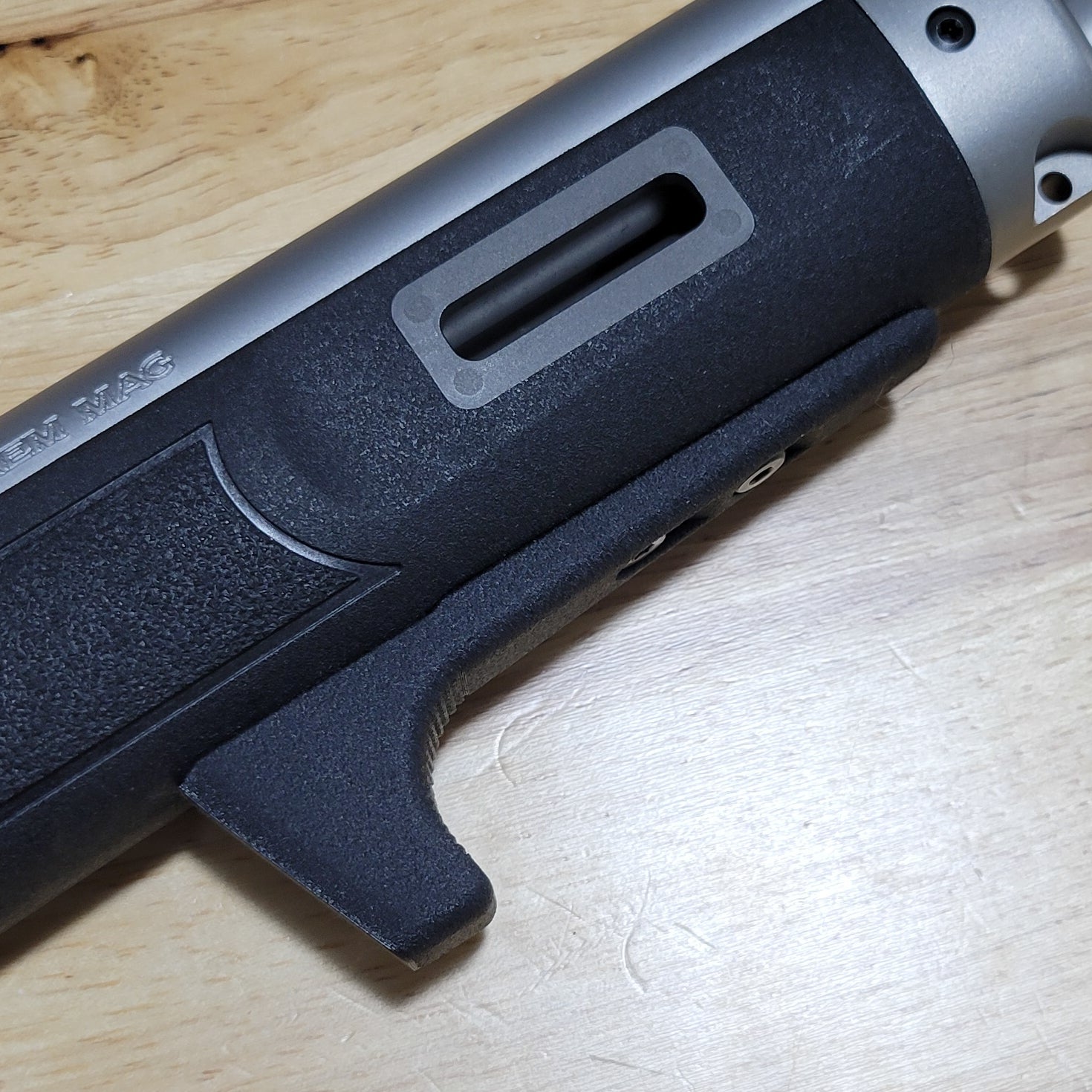 The 4Bros Smith & Wesson 1854 M-Lok Handstop was designed to provide greater rearward grip pressure while improving overall comfort and stability while shooting the Smith and Wesson 1854 44 magnum lever action rifle.