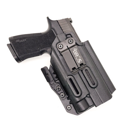 For the best inside IWB AIWB Waistband Taco Style Kydex Holster designed to fit the Sig Sauer P320-XTEN Comp with the Streamlight TLR-1 or TLR-1 HL attached to the pistol shop Four Brothers Holsters. Full Sweat Guard, Adjustable Retention. Profile cut to allow red dot sights. Made in the USA. P 320 XTEN P320 XTEN