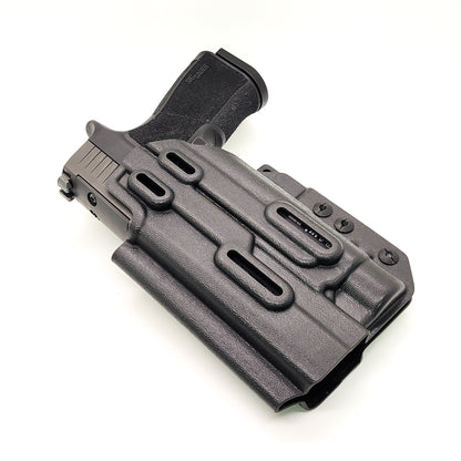 For the best inside IWB AIWB Waistband Taco Style Kydex Holster designed to fit the Sig Sauer P320-XTEN Comp with the Streamlight TLR-1 or TLR-1 HL attached to the pistol shop Four Brothers Holsters. Full Sweat Guard, Adjustable Retention. Profile cut to allow red dot sights. Made in the USA. P 320 XTEN P320 XTEN