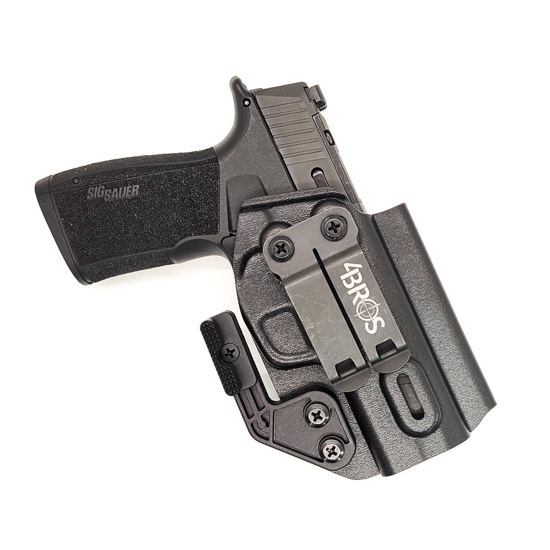 For the 2023 best Inside Waistband IWB AIWB Kydex Holster designed to fit the Sig Sauer P365-XMACRO COMP, P365-XMACRO, P365-XMACRO TACOPS, and P365-XMACRO COMP ROMEOZERO ELITE handgun, shop Four Brothers Holsters.  Full sweat guard, adjustable retention. Open muzzle for threaded barrel and cleared for red dot sights. 