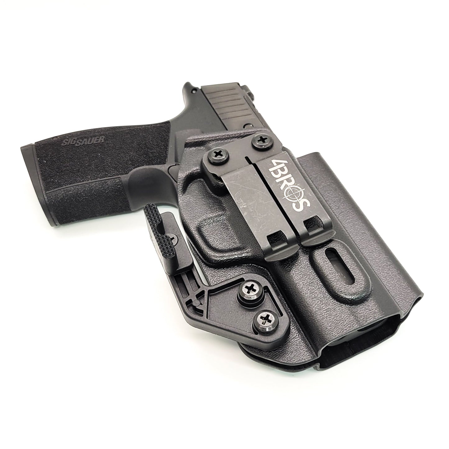 For the 2023 best Inside Waistband IWB AIWB Kydex Holster designed to fit the Sig Sauer P365-XMACRO COMP, P365-XMACRO, P365-XMACRO TACOPS, and P365-XMACRO COMP ROMEOZERO ELITE handgun, shop Four Brothers Holsters.  Full sweat guard, adjustable retention. Open muzzle for threaded barrel and cleared for red dot sights. 