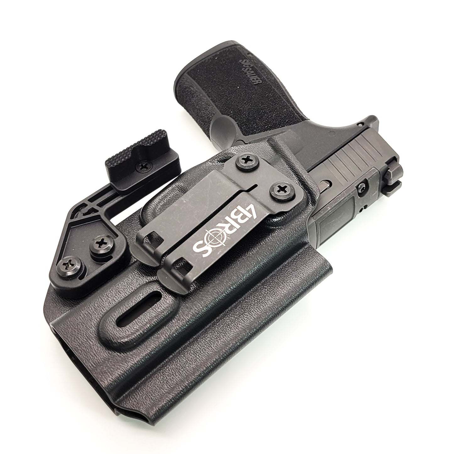 For the 2023 best Inside Waistband IWB AIWB Kydex Holster designed to fit the Sig Sauer P365-XMACRO COMP, P365-XMACRO, P365-XMACRO TACOPS, and P365-XMACRO COMP ROMEOZERO ELITE handgun, shop Four Brothers Holsters.  Full sweat guard, adjustable retention. Open muzzle for threaded barrel and cleared for red dot sights. 