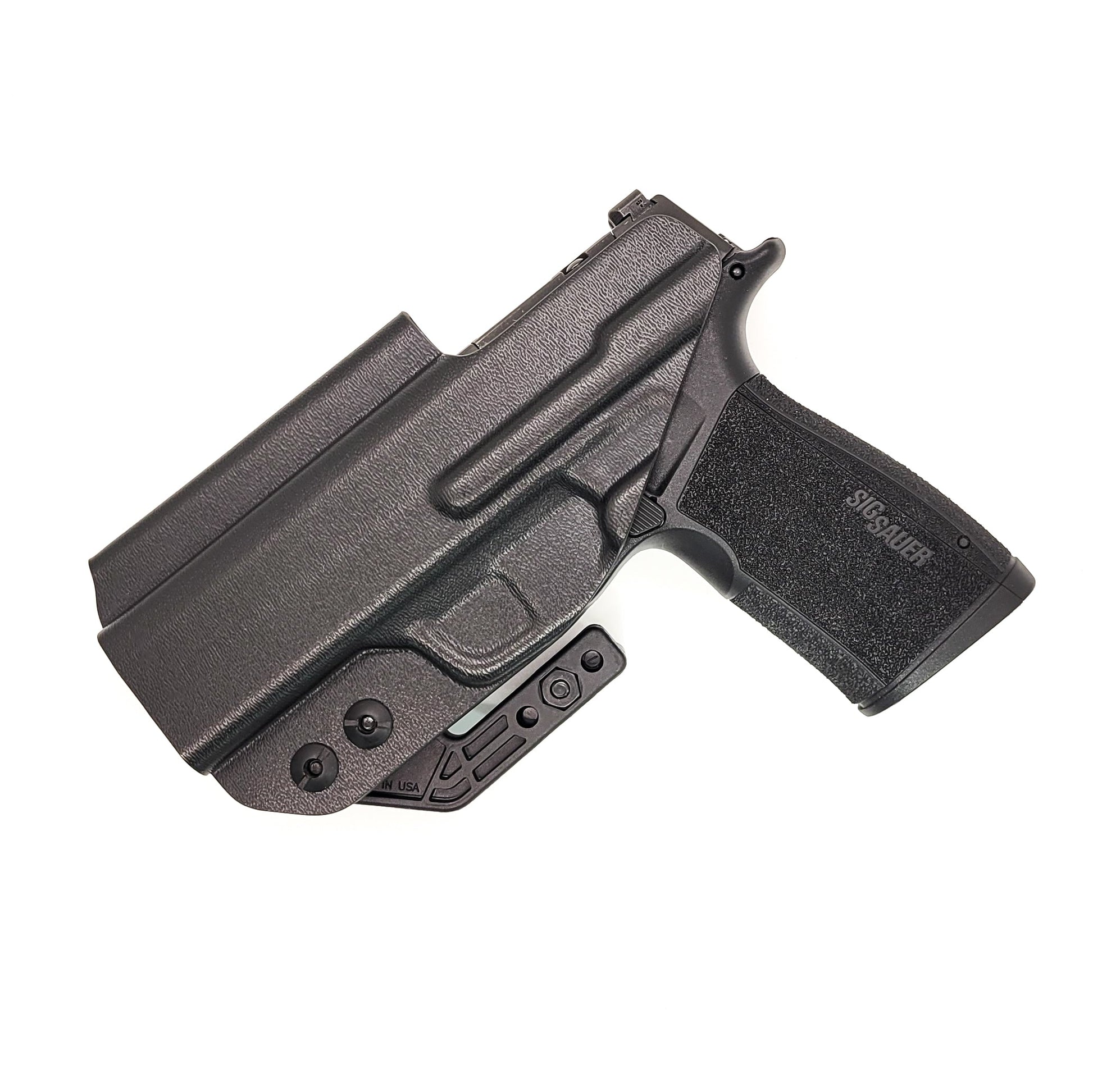 For the 2023 best Inside Waistband IWB AIWB Kydex Holster designed to fit the Sig Sauer P365-XMACRO COMP, P365-XMACRO, P365-XMACRO TACOPS, and P365-XMACRO COMP ROMEOZERO ELITE handgun, shop Four Brothers Holsters.  Full sweat guard, adjustable retention. Open muzzle for threaded barrel and cleared for red dot sights. 