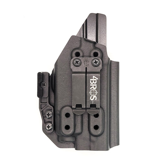 Best Inside Waistband IWB AIWB Kydex Holster designed to fit the Smith & Wesson M&P Compact 9mm 4" pistols with the Streamlight TLR-7 or TLR-7A light mounted to the pistol. Full sweat guard, adjustable retention, minimal material & smooth edges to reduce printing. Cleared for red dot sights. Proudly made in the USA. 