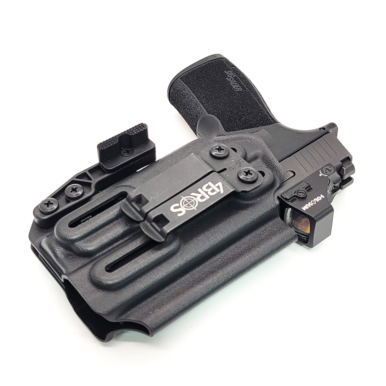 For the best, most comfortable, IWB AIWB Inside Waistband Kydex Holster designed to fit the Sig Sauer P365-XMACRO COMP with Streamlight TLR-7 or TLR-7A, shop Four Brothers Holsters.  Full sweat guard, adjustable retention. Made in the USA. Open muzzle for threaded barrels, cleared for red dot sights.