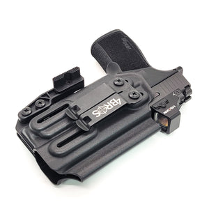 For the best Inside Waistband Kydex Holster designed to fit the Sig Sauer P365-XMACRO COMP ROMEOZERO ELITE with Streamlight TLR-7 or TLR-7A, shop Four Brothers Holsters.  Full sweat guard, adjustable retention, minimal material & smooth edges to reduce printing. Made in the USA. Open muzzle for threaded barrels, cleared for red dot sights.