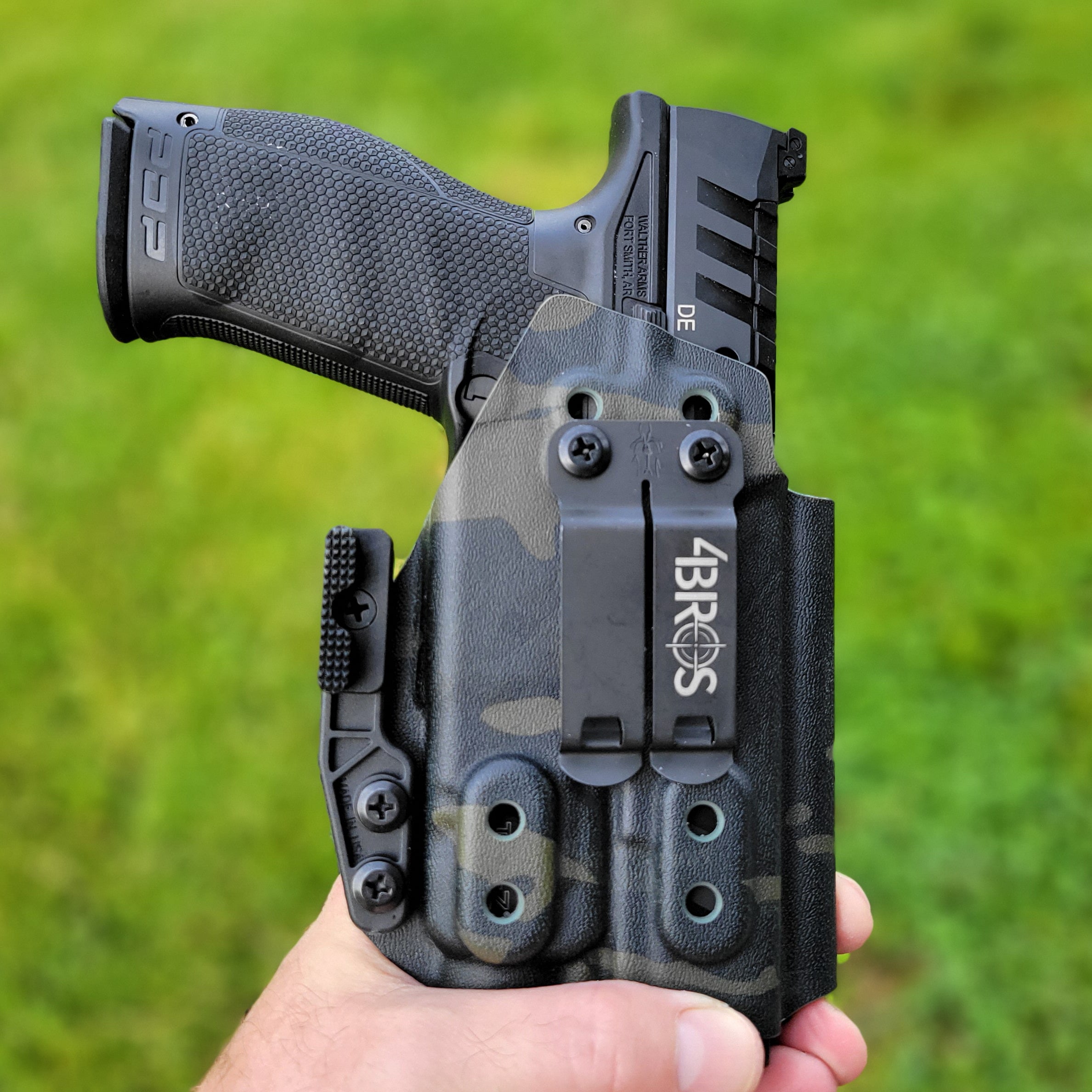 For the best concealed carry Inside Waistband IWB AIWB Holster designed to fit the Walther PDP Compact 4" pistol with Streamlight TLR-7A or TLR-7 on the firearm, shop Four Brothers Holsters. Cut for red dot sight, full sweat guard, adjustable retention & open muzzle for threaded barrels & compensators.