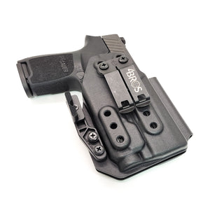 Inside Waistband IWB AIWB Kydex Holster designed to fit the Sig Sauer P320 Compact, Carry or M18 pistols with the Streamlight TLR-7 or TLR-7A light mounted to the pistol. Full sweat guard, adjustable retention, minimal material, and smooth edges to reduce printing. Cleared for red dot sights. Proudly made in the USA.
