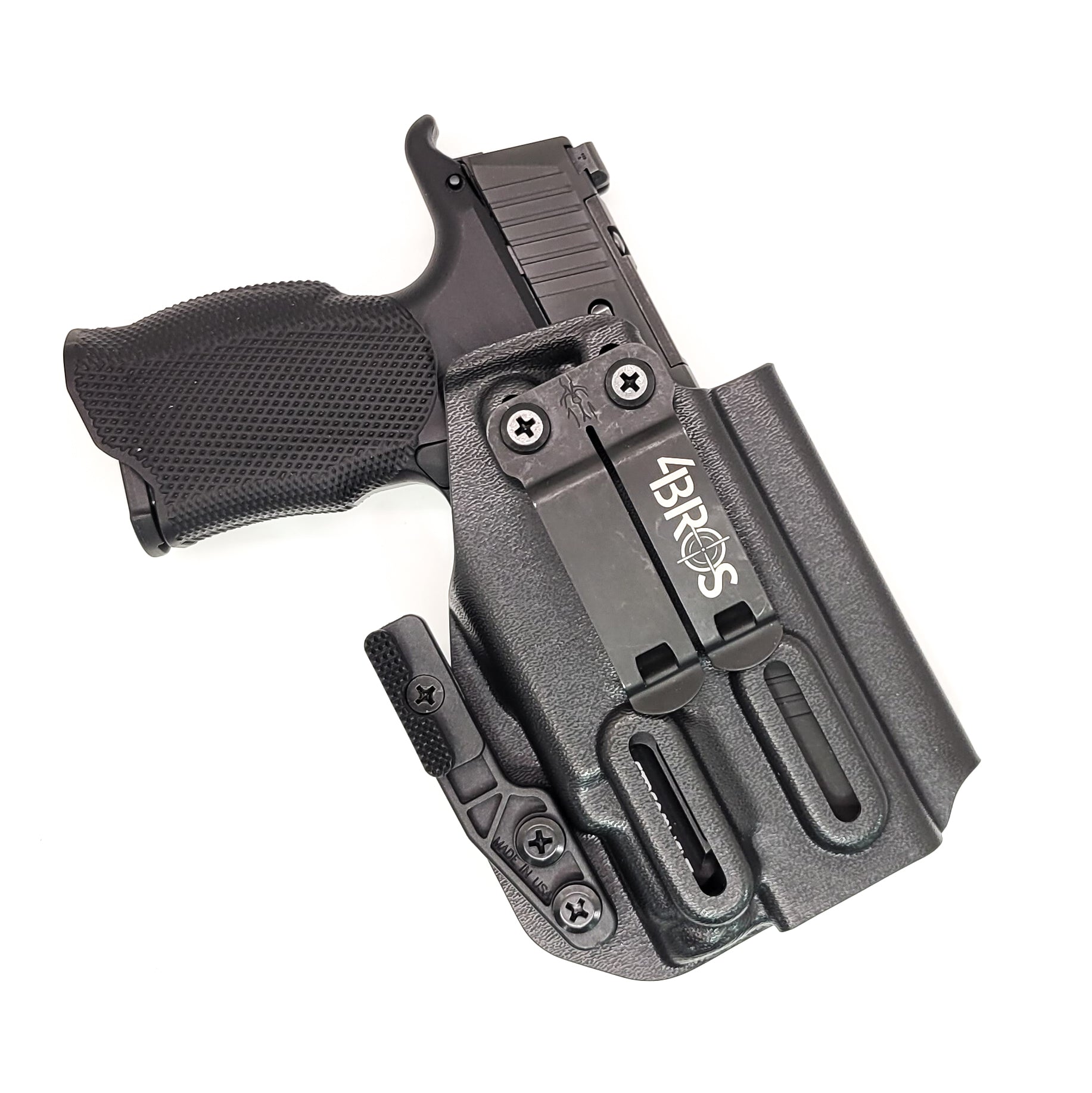For the best IWB AIWB Inside Waistband Holster designed to fit the Sig Sauer P365-XMACRO with the Icarus Precision A.C.E. 365 "X" MACRO Grip Module and Streamlight 1913 version of the TLR-7 Sub, shop Four Brothers Holsters. Full sweat guard, Open muzzle for threaded barrels, cut for red dot sights. MACRO