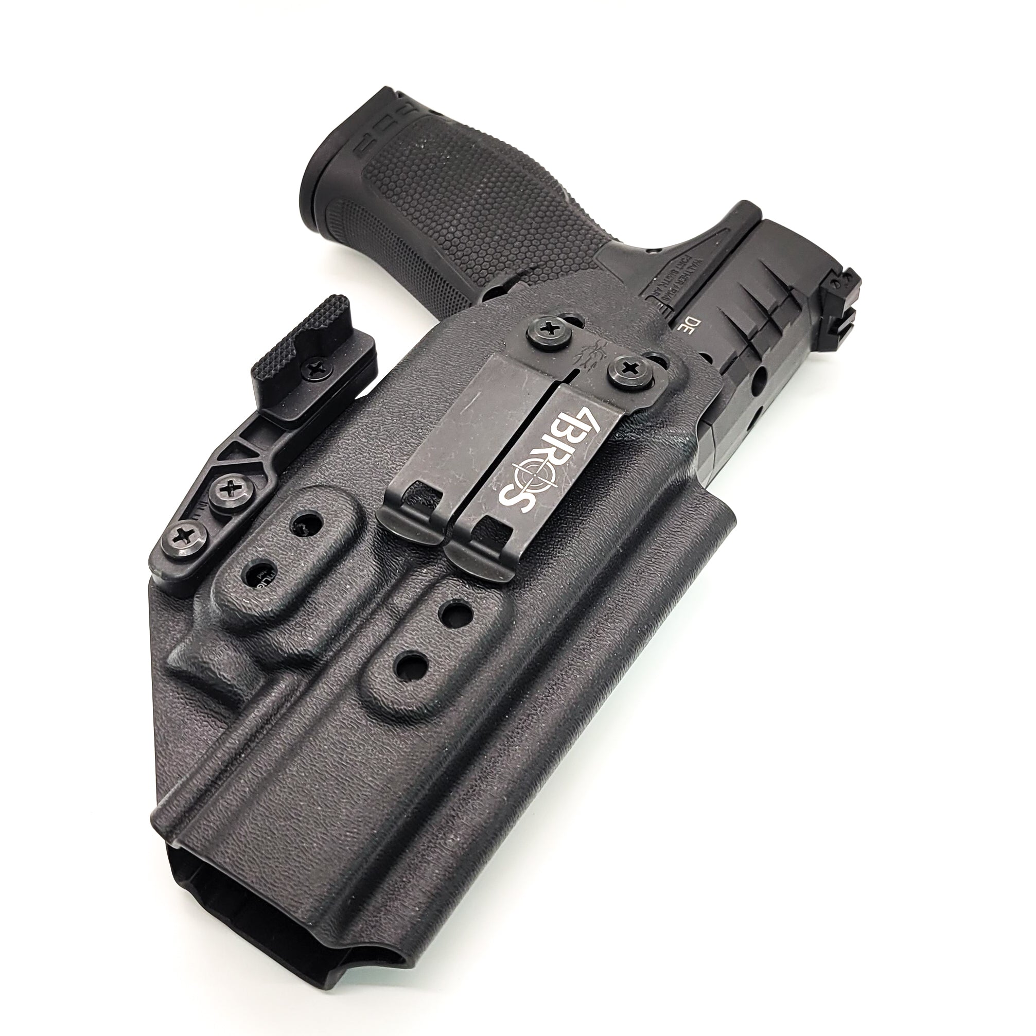 For the best concealed carry Inside Waistband IWB AIWB Holster designed to fit the Walther PDP 5" Full-Size & Compact pistol with Streamlight TLR-7A or TLR-7 on the firearm, shop Four Brothers Holsters. Cut for red dot sight, full sweat guard, adjustable retention & open muzzle for threaded barrels & compensators.
