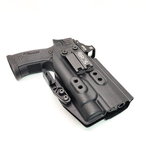 For the best IWB AIWB Inside Waistband Kydex Holster designed to fit the Sig Sauer P320 Full Size, X5, and M17 pistols with the Streamlight TLR-1 HL light and Align Tactical Thumb Rest Takedown lever mounted to the pistol, shot Four Brothers Holsters. The holster will accommodate the M17, M18, Carry, Compact, & X-Five.