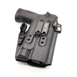 For the best IWB AIWB Inside Waistband Kydex Holster designed to fit the Sig Sauer P320 Full Size, X5, and M17 pistols with the Streamlight TLR-1 HL light and Align Tactical Thumb Rest Takedown lever mounted to the pistol, shot Four Brothers Holsters. The holster will accommodate the M17, M18, Carry, Compact, & X-Five.