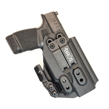 For the best, IWB AIWB Inside Waistband Kydex Holster designed to fit the Springfield Hellcat Mico Compact or Hellcat RDP pistol with Streamlight TLR-8 Sub, shop Four Brothers Holsters.  Full sweat guard, adjustable retention, open muzzle for threaded barrels cleared and for red dot sights. Made in the USA. 