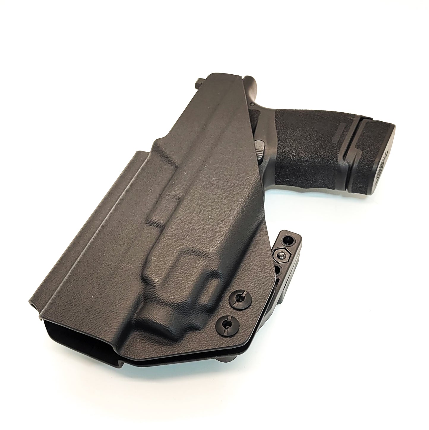 For the best, IWB AIWB Inside Waistband Kydex Holster designed to fit the Springfield Hellcat Mico Compact or Hellcat RDP pistol with Streamlight TLR-8 Sub, shop Four Brothers Holsters.  Full sweat guard, adjustable retention, open muzzle for threaded barrels cleared and for red dot sights. Made in the USA. 