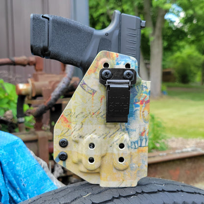 For the best, IWB AIWB Inside Waistband Kydex Holster designed to fit the Springfield Hellcat Mico Compact or Hellcat RDP pistol with Streamlight TLR-8 Sub, shop Four Brothers Holsters.  Full sweat guard, adjustable retention, open muzzle for threaded barrels cleared and for red dot sights. Made in the USA. 