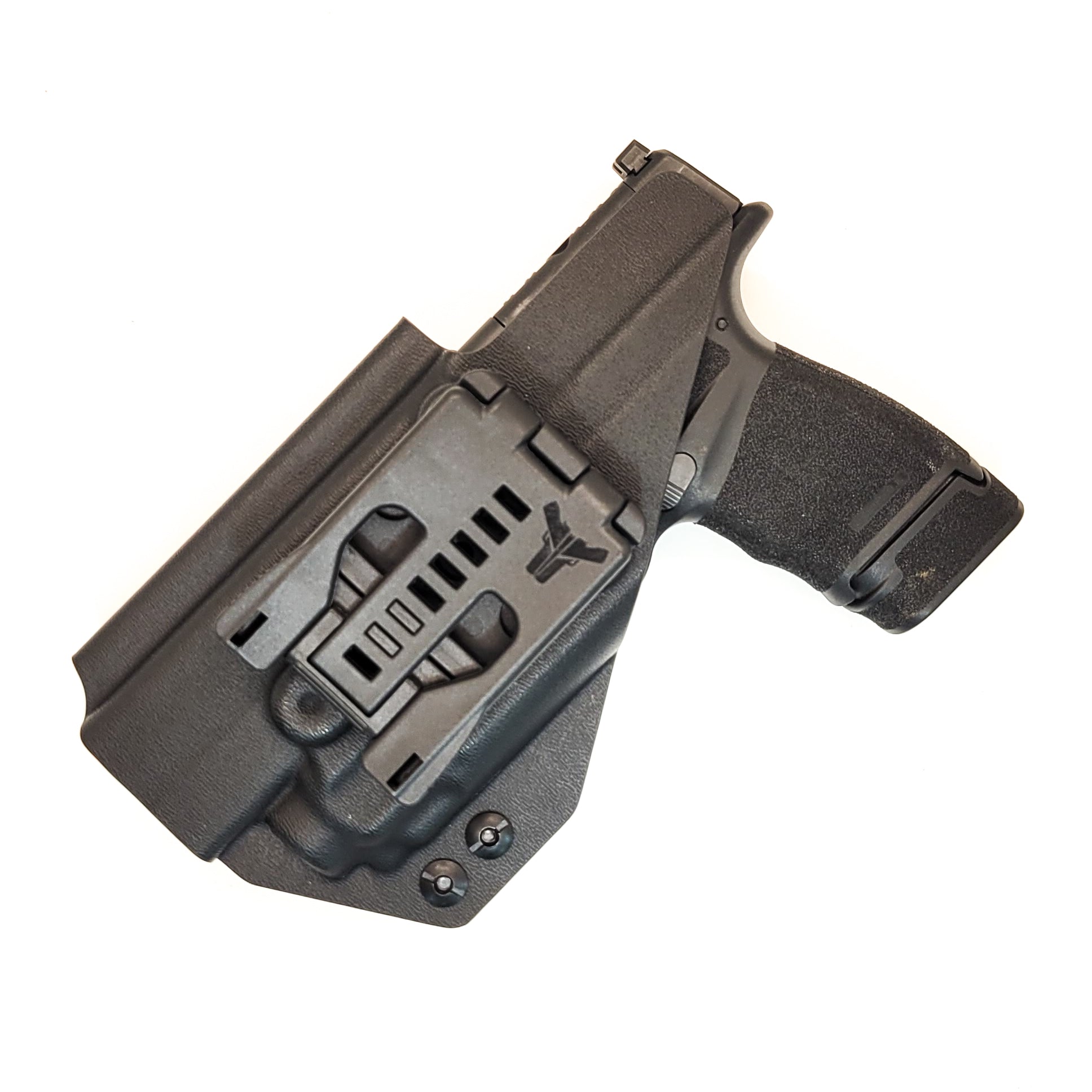 For the best, OWB Outside Waistband Kydex Holster designed to fit the Springfield Hellcat Mico Compact or Hellcat RDP pistol with Streamlight TLR-8 Sub, shop Four Brothers Holsters. Full sweat guard, adjustable retention, open muzzle for threaded barrels cleared and for red dot sights. Made in the USA.