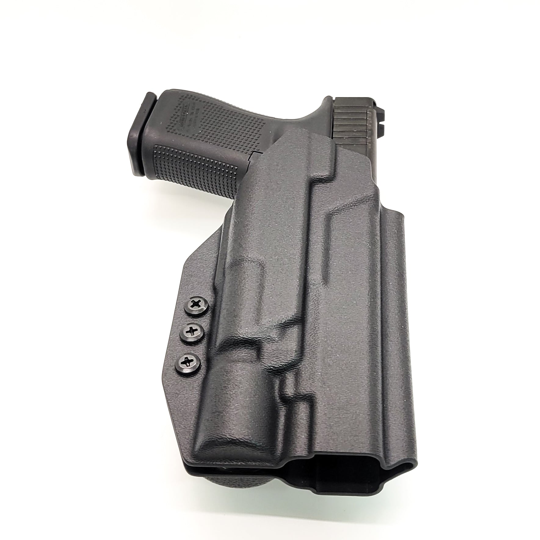 For the best, OWB Outside Waistband Taco Style Holster designed to fit the Glock 34, 17, or 19 Gen 5 pistol with the Surefire X300U A or B X300U-A or X300U-B weapon-mounted light, shop Four Brothers Holsters. Adjustable retention, high sweat guard, profiled for red dot sights. Made in the USA. 