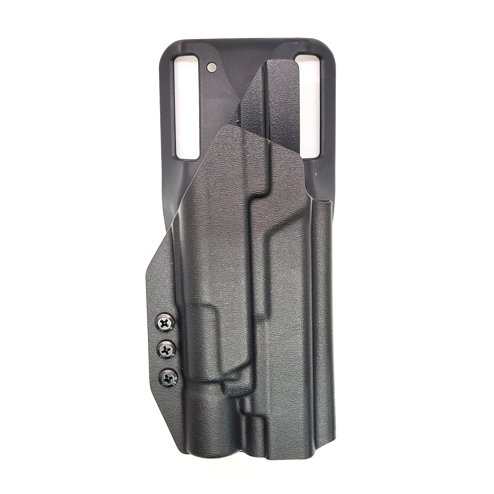 For the best, OWB Outside Waistband Duty & Competition Style Holster designed to fit the Glock 34, 17, or 19 Gen 5 pistol with the Surefire X300U A or B X300U-A or X300U-B weapon-mounted light, shop Four Brothers Holsters. Adjustable retention, high sweat guard, profiled for red dot sights. Made in the USA.