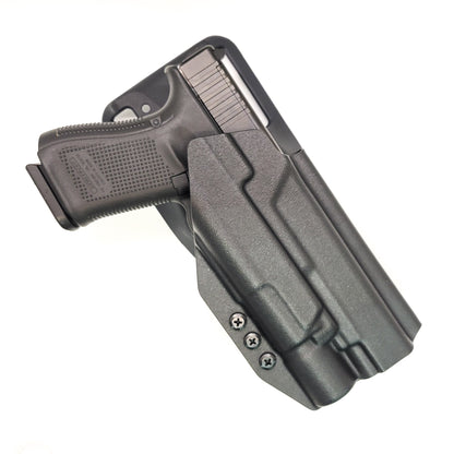 For the best, OWB Outside Waistband Duty & Competition Style Holster designed to fit the Glock 34, 17, or 19 Gen 5 pistol with the Surefire X300U A or B X300U-A or X300U-B weapon-mounted light, shop Four Brothers Holsters. Adjustable retention, high sweat guard, profiled for red dot sights. Made in the USA.