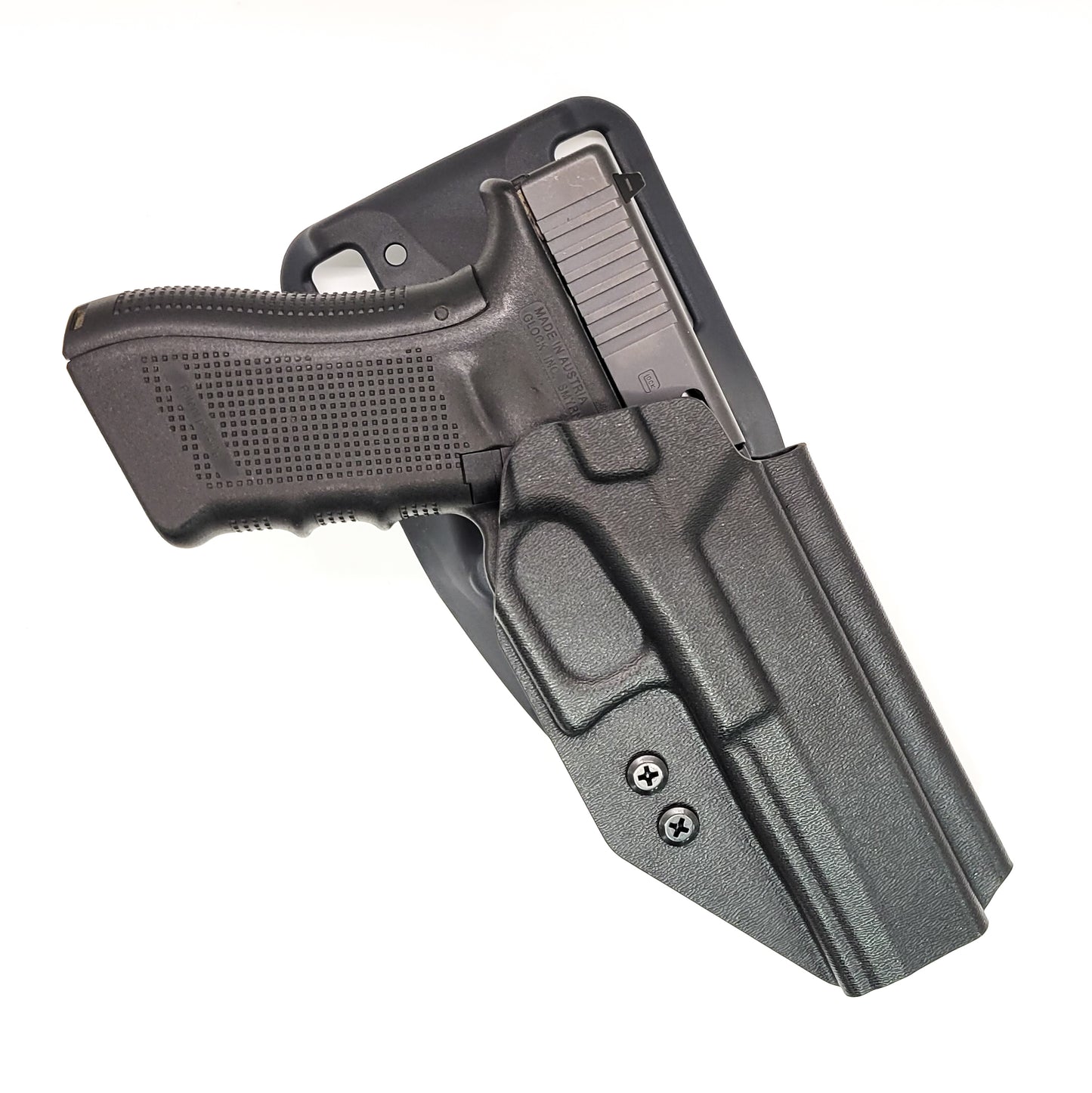 For the best outside waistband OWB duty & competition holster for the Glock 34 Generation Gen 5, shop Four Brothers Holsters.  Glock Gen 3 & 4 22, 17 MOS, Gen 3, 4 & 5 19, 23, 45, full size 40 S&W frame pistols.  The holster is cleared for a red dot sight. Adjustable Retention, molded with .080" Kydex, made in the USA.