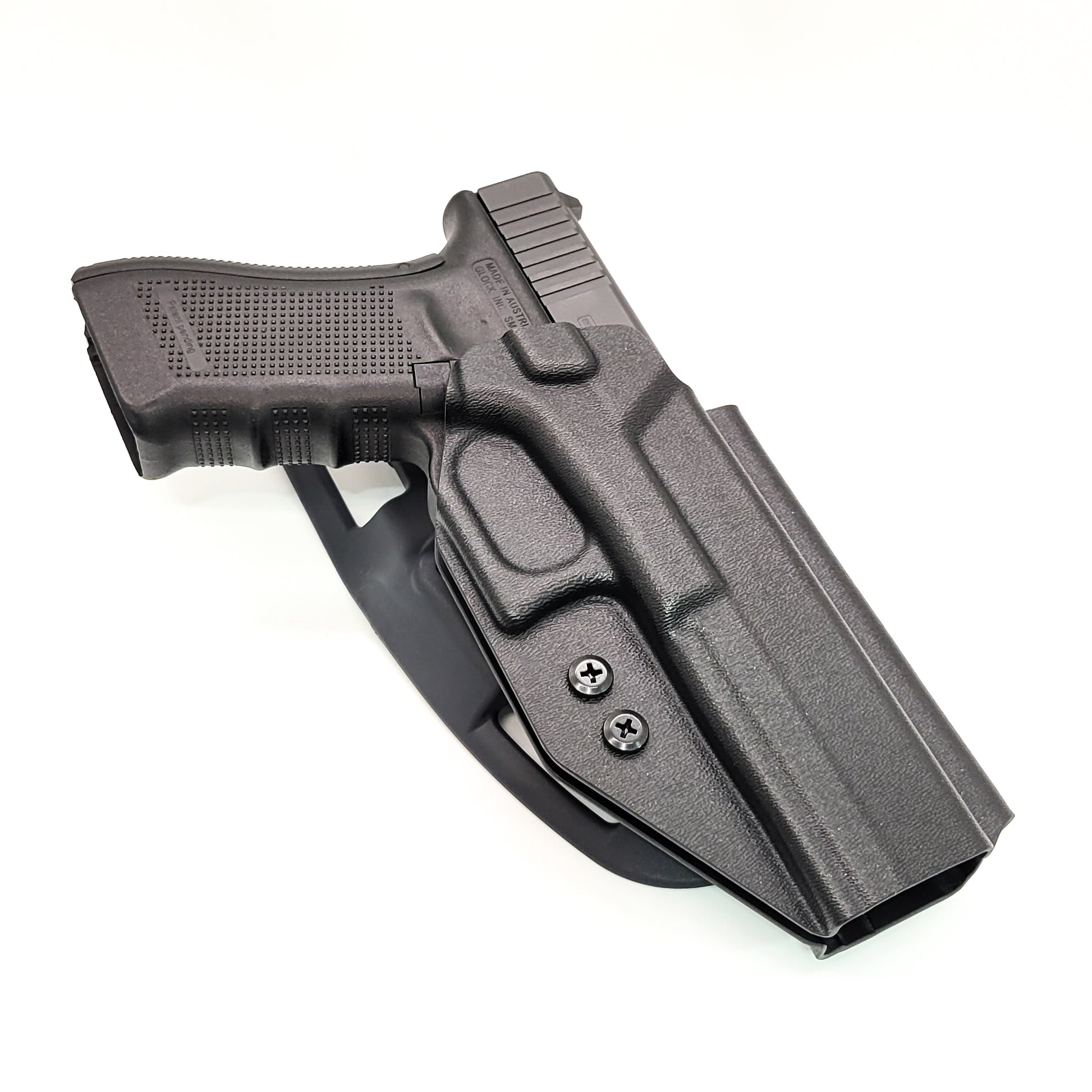 For the best outside waistband OWB duty & competition holster for the Glock 34 Generation Gen 5, shop Four Brothers Holsters.  Glock Gen 3 & 4 22, 17 MOS, Gen 3, 4 & 5 19, 23, 45, full size 40 S&W frame pistols.  The holster is cleared for a red dot sight. Adjustable Retention, molded with .080" Kydex, made in the USA.