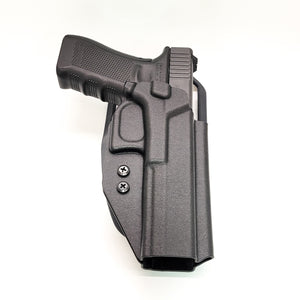 For the best outside waistband OWB duty & competition holster for the Glock 34 Generation Gen 5, shop Four Brothers Holsters.  Glock Gen 3 & 4 22, 17 MOS, Gen 3, 4 & 5 19, 23, 45, full size 40 S&W frame pistols.  The holster is cleared for a red dot sight. Adjustable Retention, molded with .080" Kydex, made in the USA.