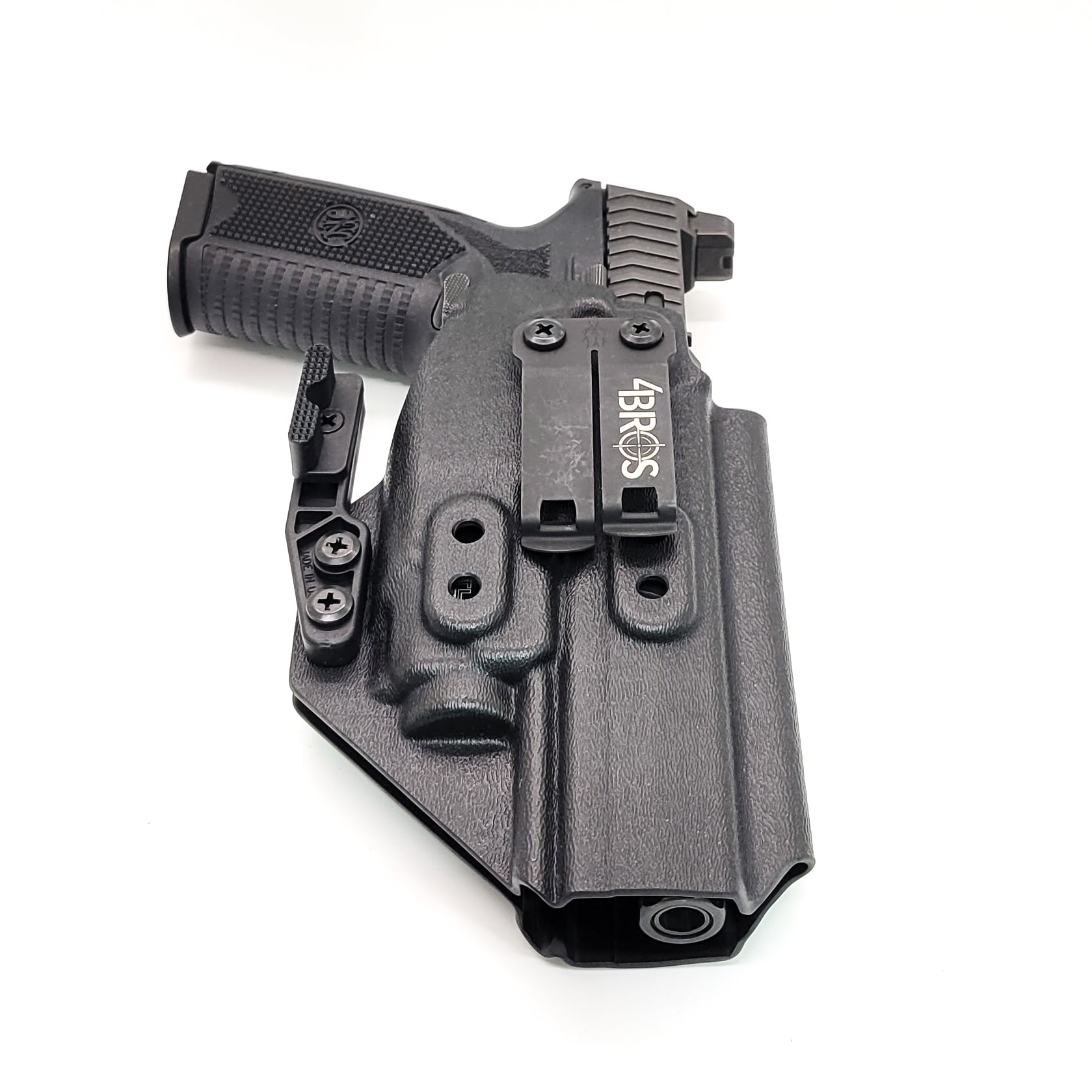 For the best Inside Waistband IWB AIWB Kydex Holster for the FN 509 LS Edge, and Apex Tactical 5.00" slide with the Streamlight TLR-8 or TLR-8A, shop Four Brothers Holsters. Open Muzzle, adjustable retention, cleared for suppressor height sights up to 3/8", full sweat guard, cut for red dot sights. Made in the USA.