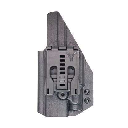 For the best OWB Outside Waistband Holster designed to fit the Springfield Hellcat or Hellcat RDP pistol with the Streamlight TLR-7 Sub SA light mounted to the handgun, shop Four Brothers Holsters. Full sweat guard, adjustable retention, minimal material, and smooth edges to reduce printing. Made in the USA.